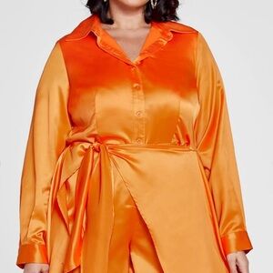 Orange Satin Wrap romper